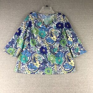 Talbots Top Womens 1X Paisley‎ Tunic V Neck Mature Plus Art Artsy